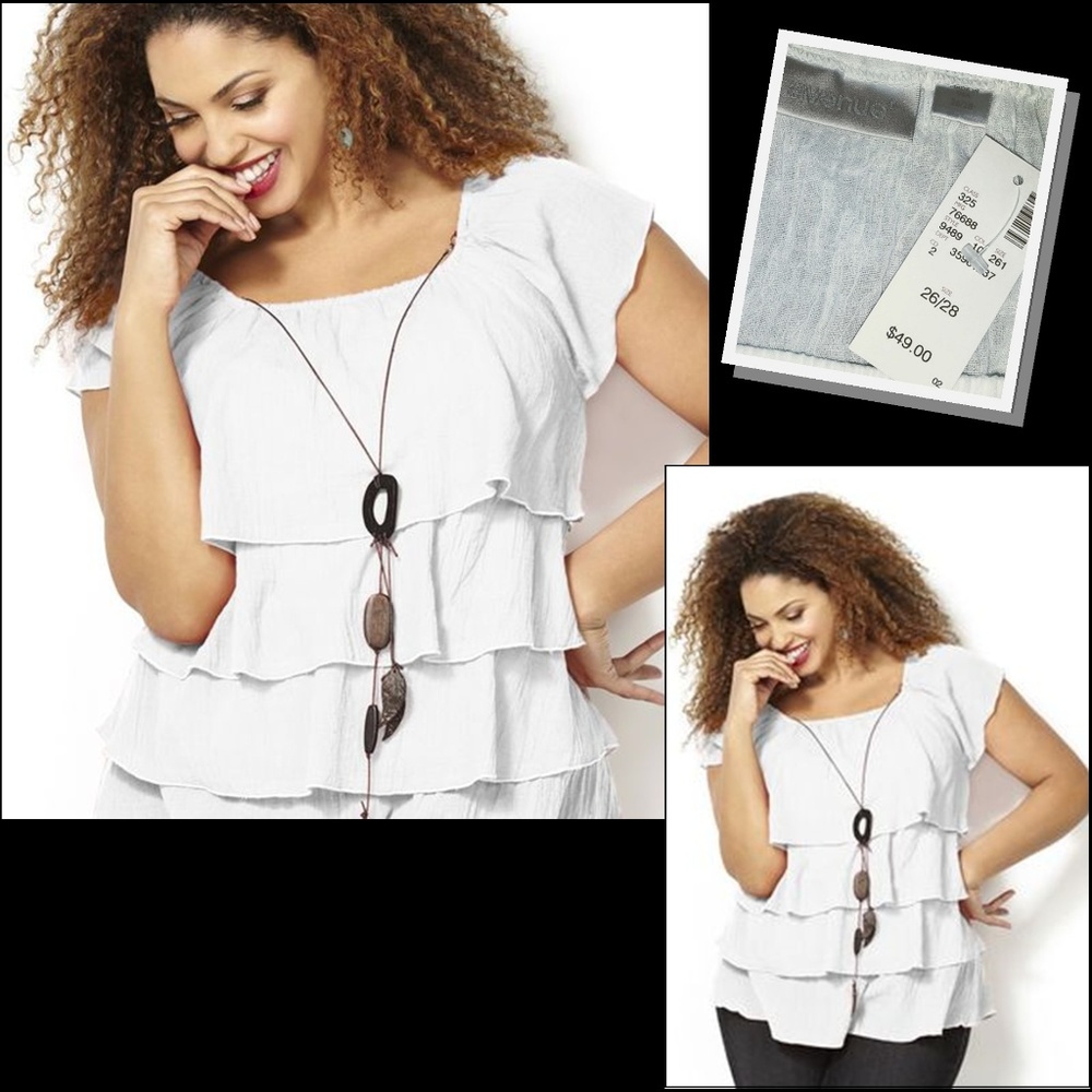 AVENUE • Plus Size Tiered Gauze Necklace Top • NWT